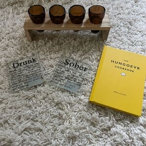 Yellow Cookbook and Glass Coasters Set